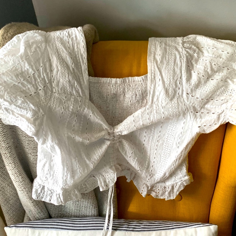 SHEIN Eyelet Embroidery Drawstring peplum top